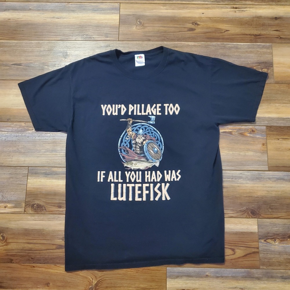 Viking Lutefisk Pillage Men's Large Humorous Graphic T-Shirt Black L